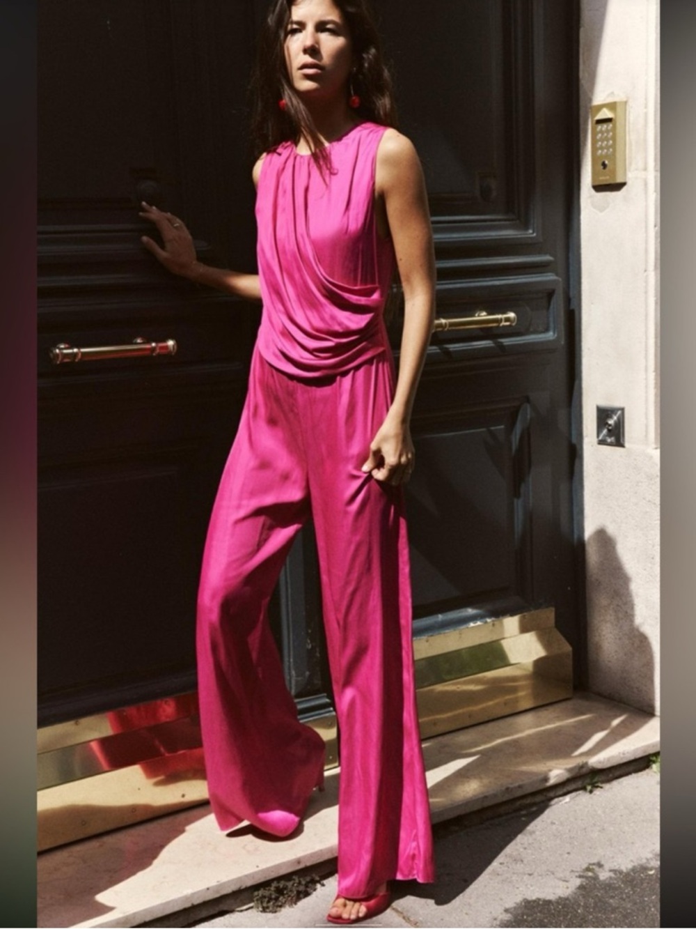 ZARA Sleeveless Draped Jumpsuit in Fuchsia